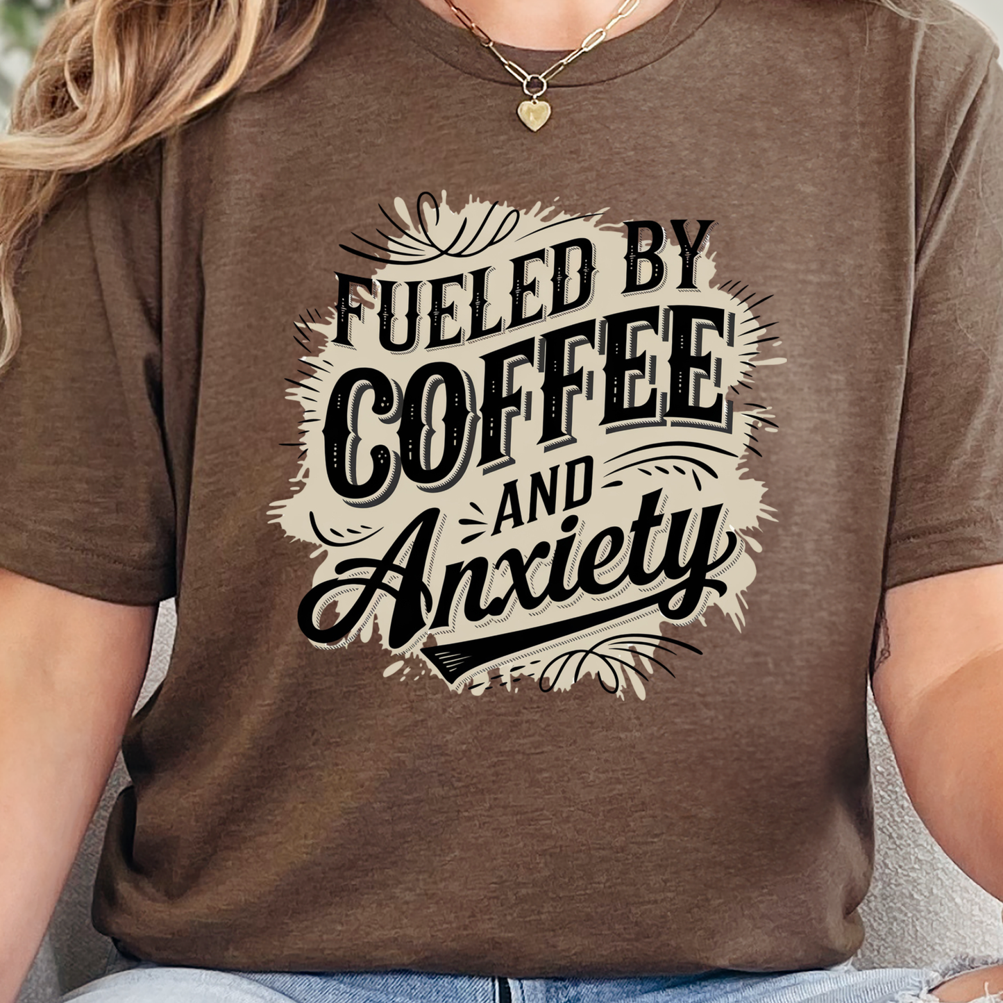 Wholesale Fueled By Coffee & Anxiety Graphic Tee - Heather Brown Tee