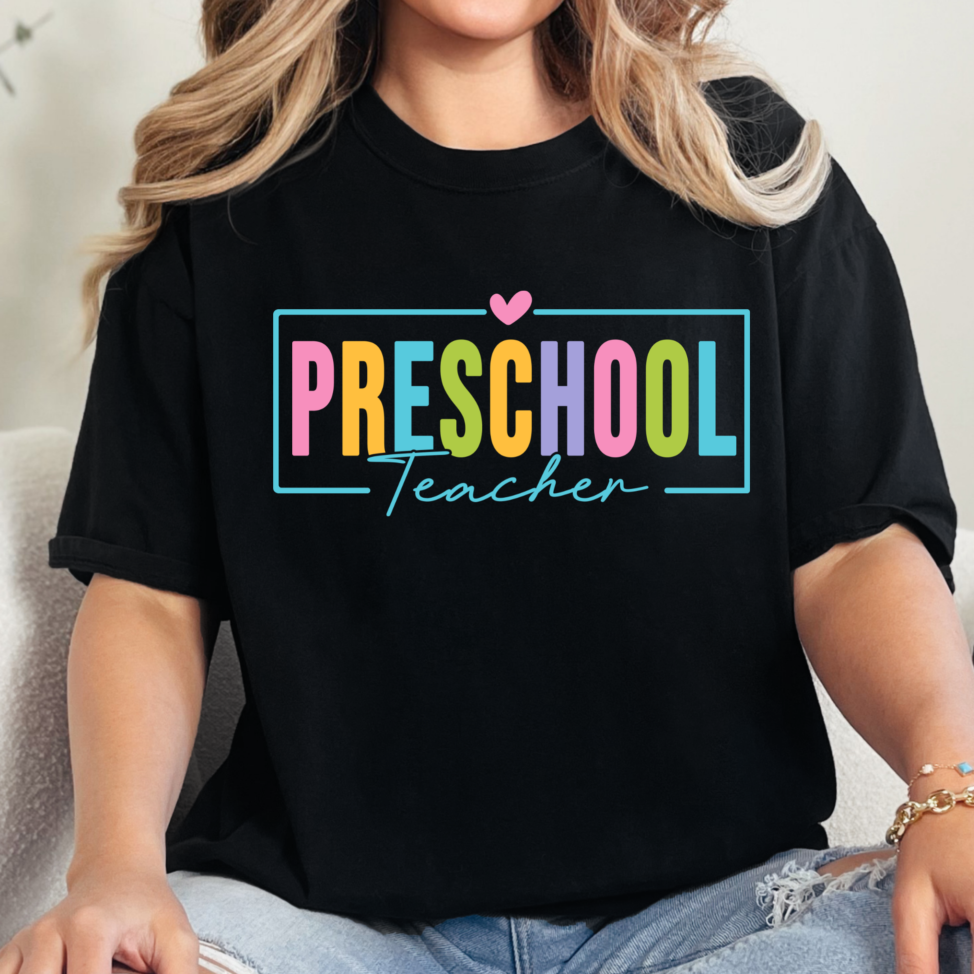 Wholesale Preschool Teacher Graphic Tee - Black Tee