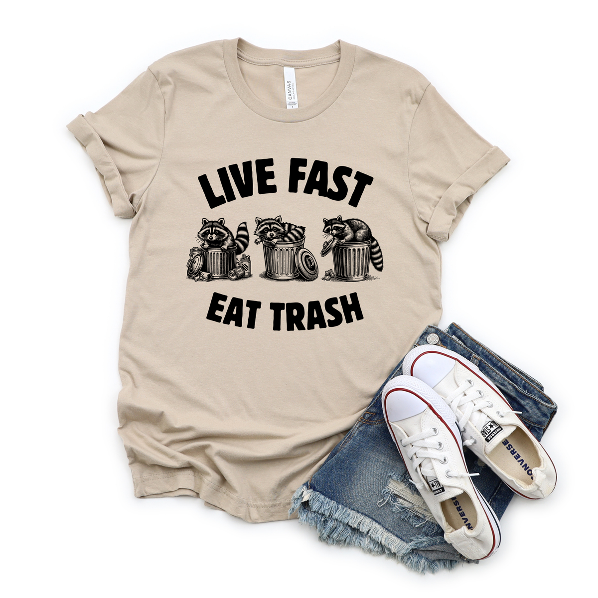 Wholesale Live fast eat trash Graphic Tee - Tan Tee