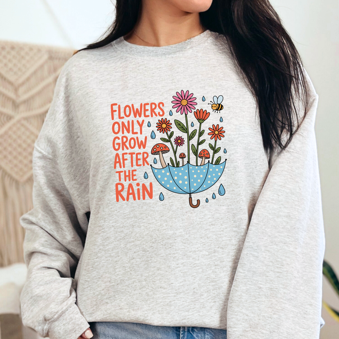 Wholesale Flowers Grow After Rain Sweatshirt - Ash Sweatshirt