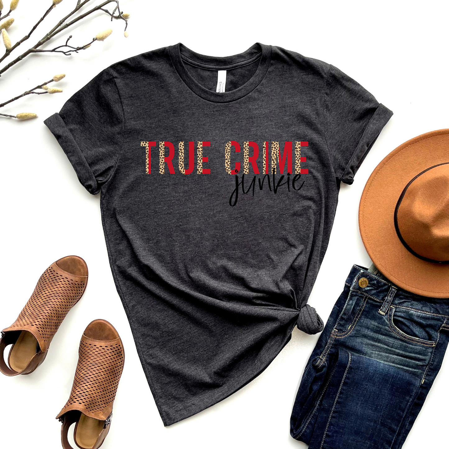 Wholesale Leopard True Crime Junkie Graphic Tee - Sand Sweatshirt