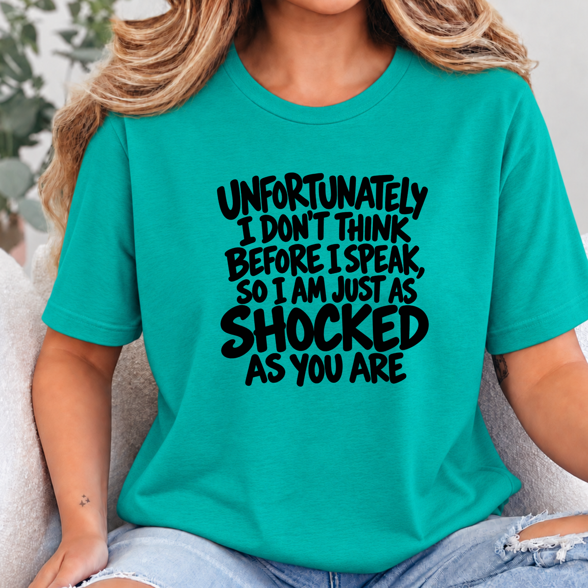 Wholesale Shocked As You Are Graphic Tee - Teal