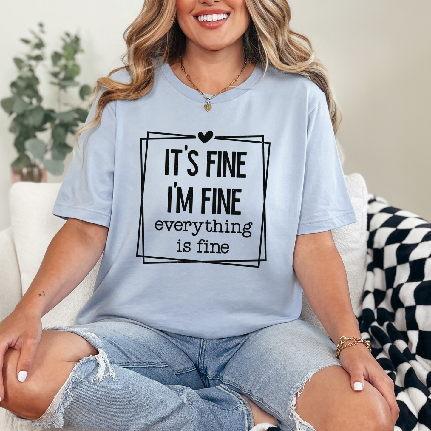 Wholesale It's Fine Square Graphic Tee - Baby Blue Tee