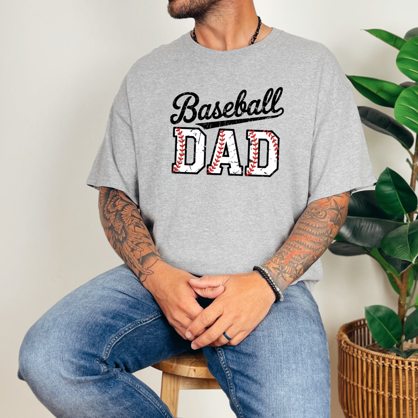 Wholesale Baseball Dad Graphic Tee - Grey Tee