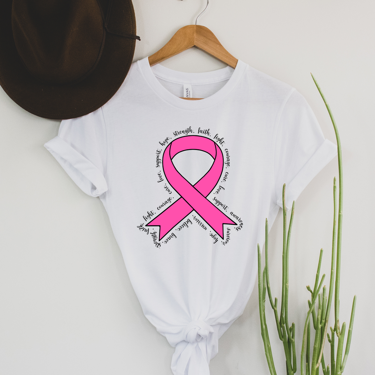 Wholesale Breast Cancer Ribbon Graphic Tee - White Tee