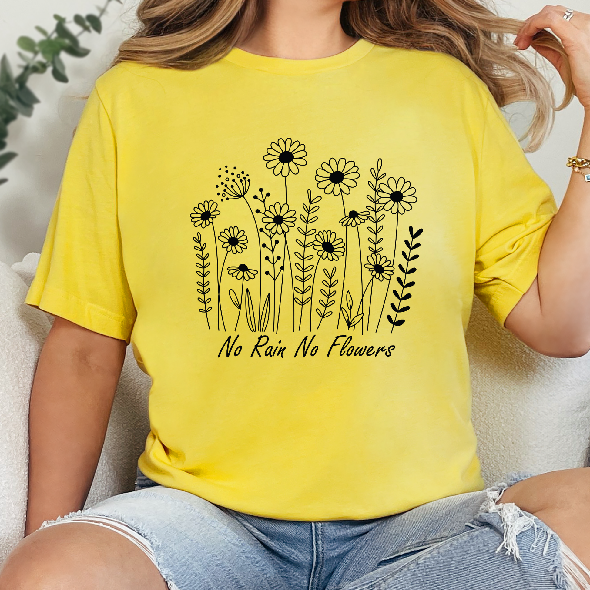 Wholesale No Rain No Flowers Graphic Tee - Heather Yellow Gold Tee