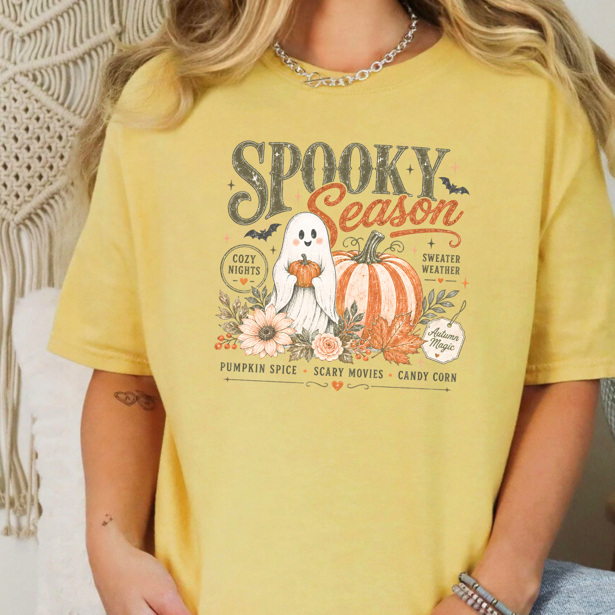 Wholesale Retro Halloween Spooky Season Graphic Tee - Mustard