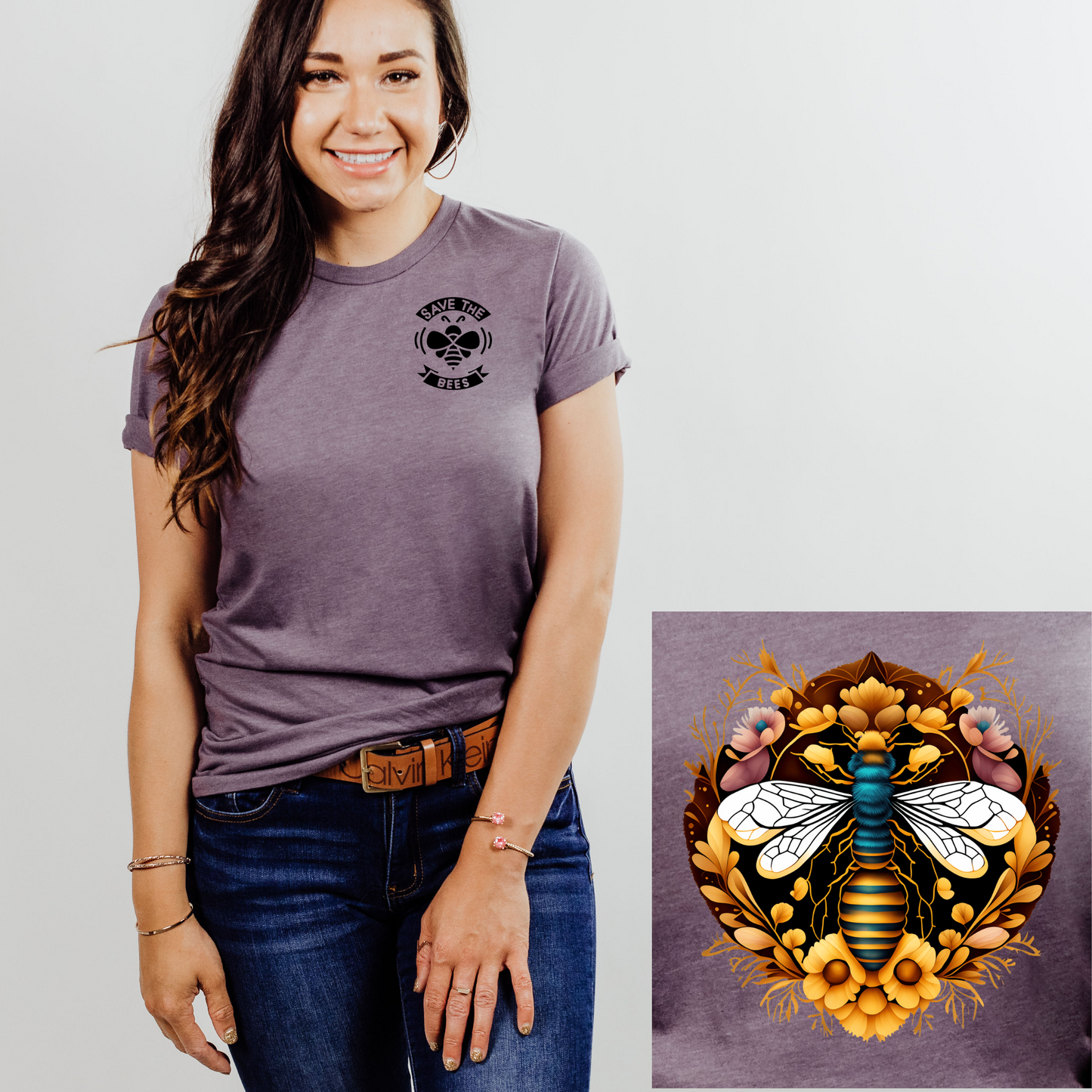 Wholesale Ornate Save the bees Graphic Tee - Heather Purple Tee