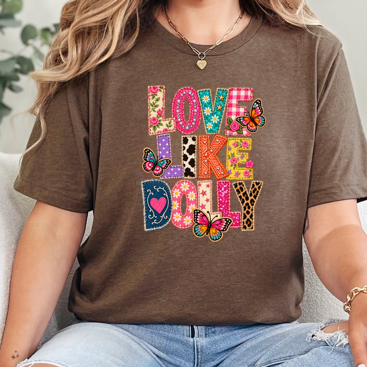 Wholesale Quilted Love Like Dolly Graphic Tee - Heather Brown