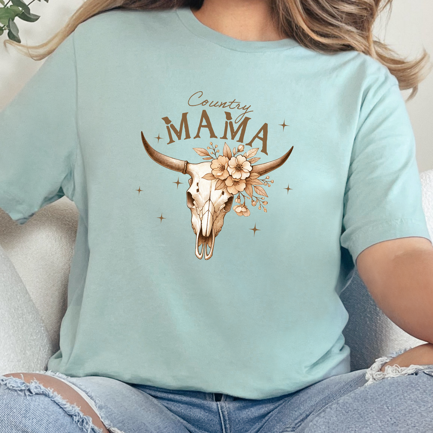 Wholesale Country Mama Graphic Tee - Dusty Blue Tee