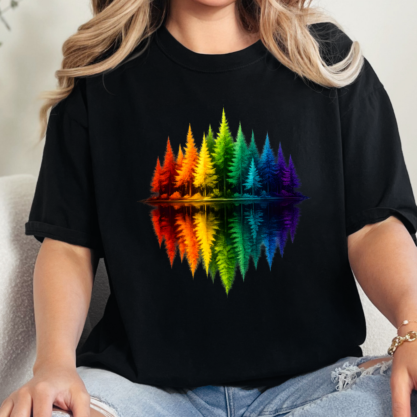 Wholesale Rainbow Trees Graphic Tee - Black Tee