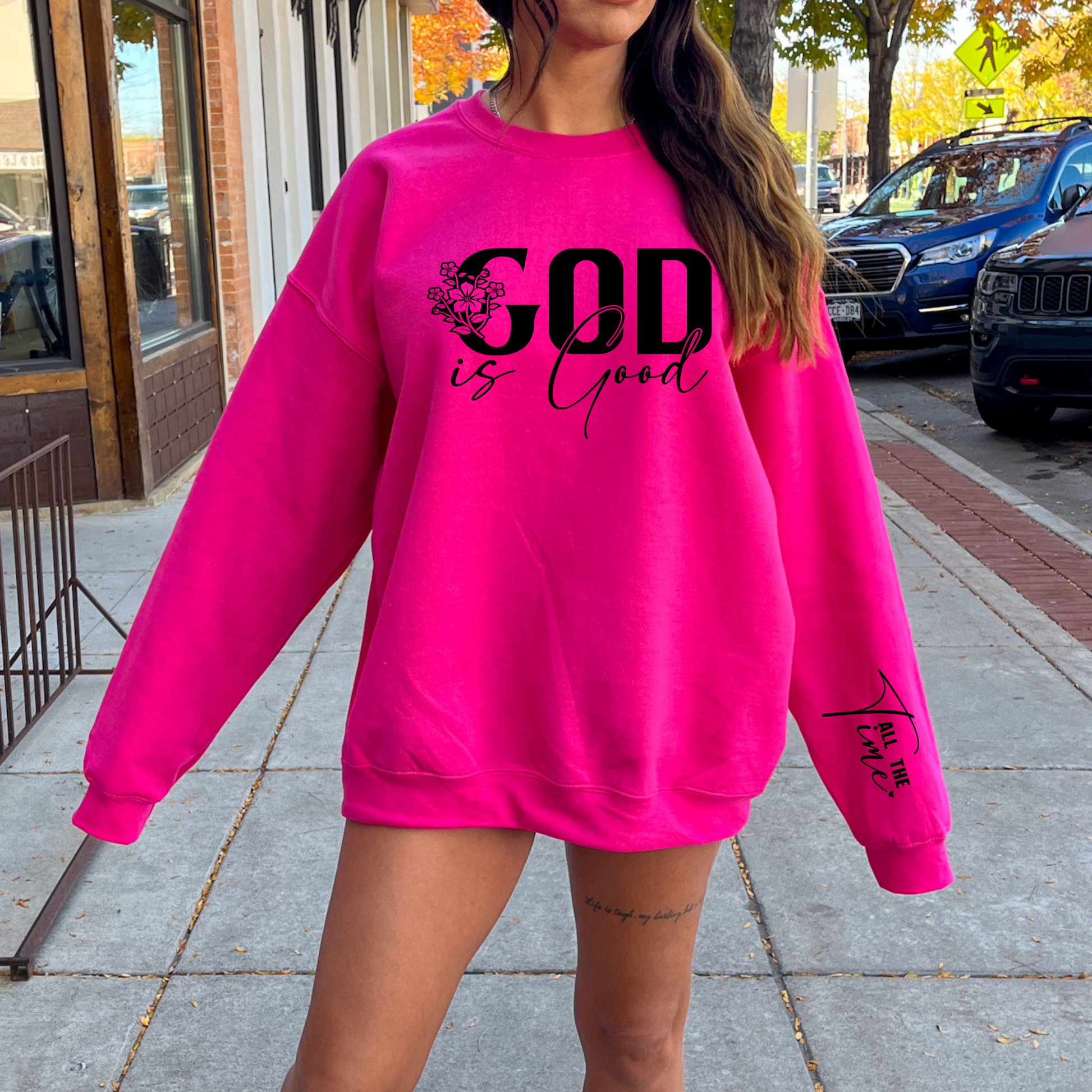 Wholesale God is Good All the Time Sweatshirt - Ready to Ship - Heliconia Sweatshirt