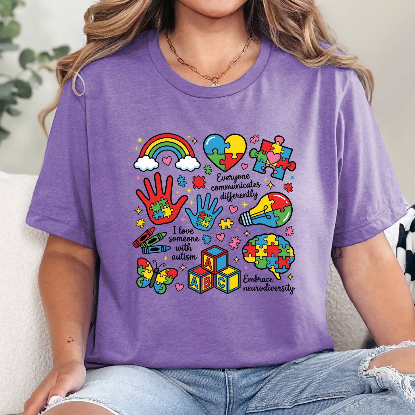 Wholesale Autism Awareness Graphic Tee - Heather Team Purple Tee
