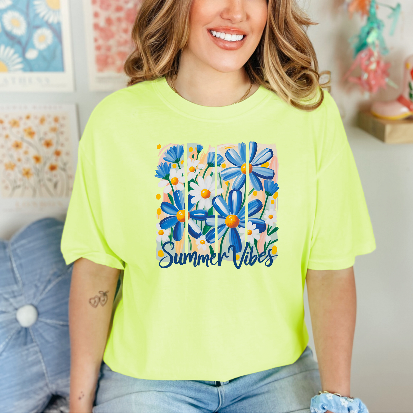 Wholesale Floral Summer Vibes Graphic Tee - CC Chalky Mint Tee
