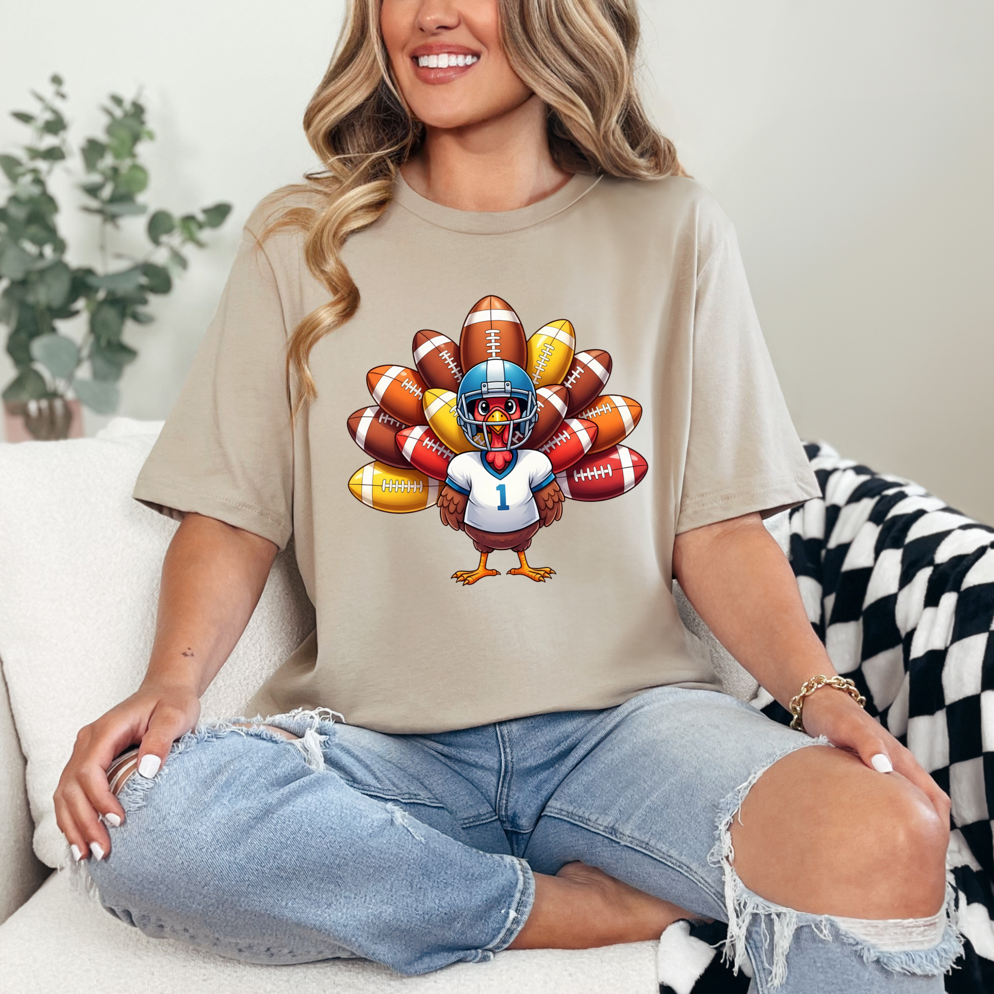 Wholesale Football Turkey Sweatshirt or Graphic Tee - Tan Tee