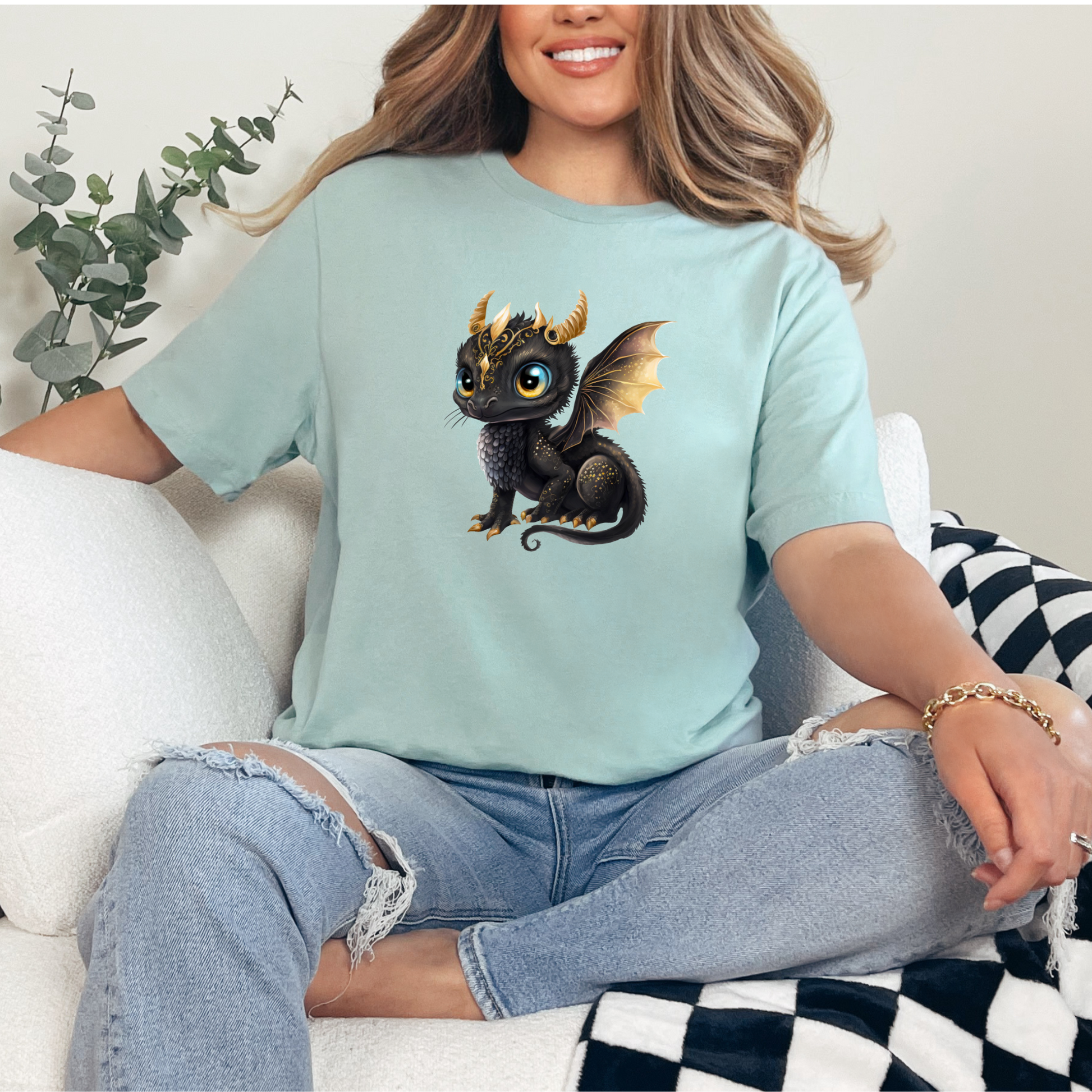Wholesale Cute Dragon Graphic Tee - Ash Tee