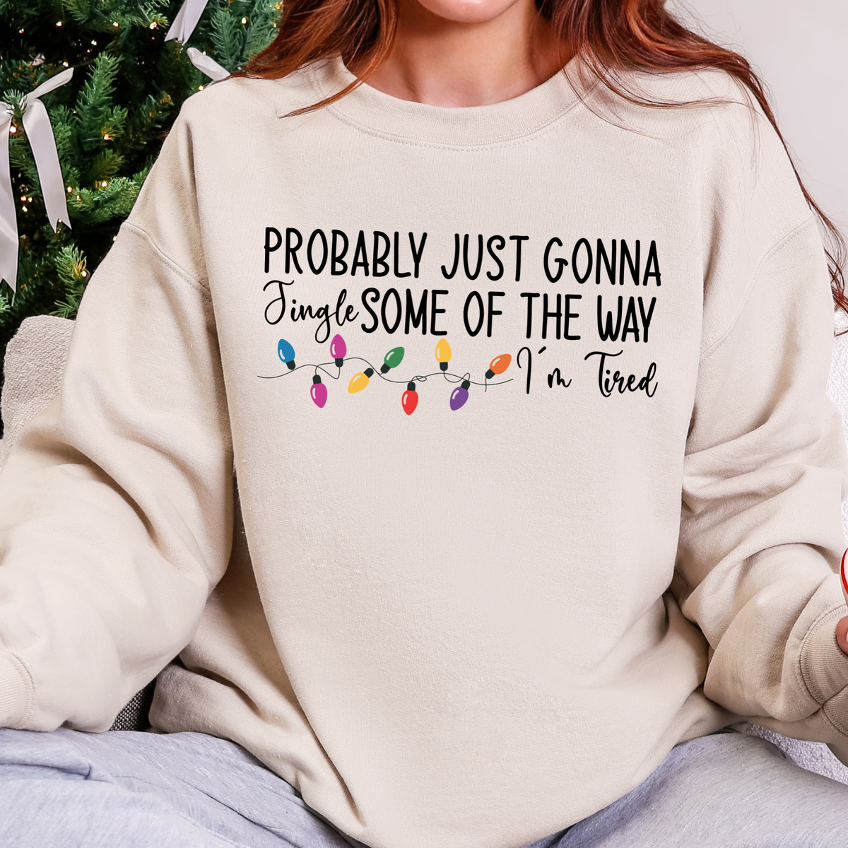 Wholesale Probably Just Gonna Jingle Graphic Sweatshirt- Sand