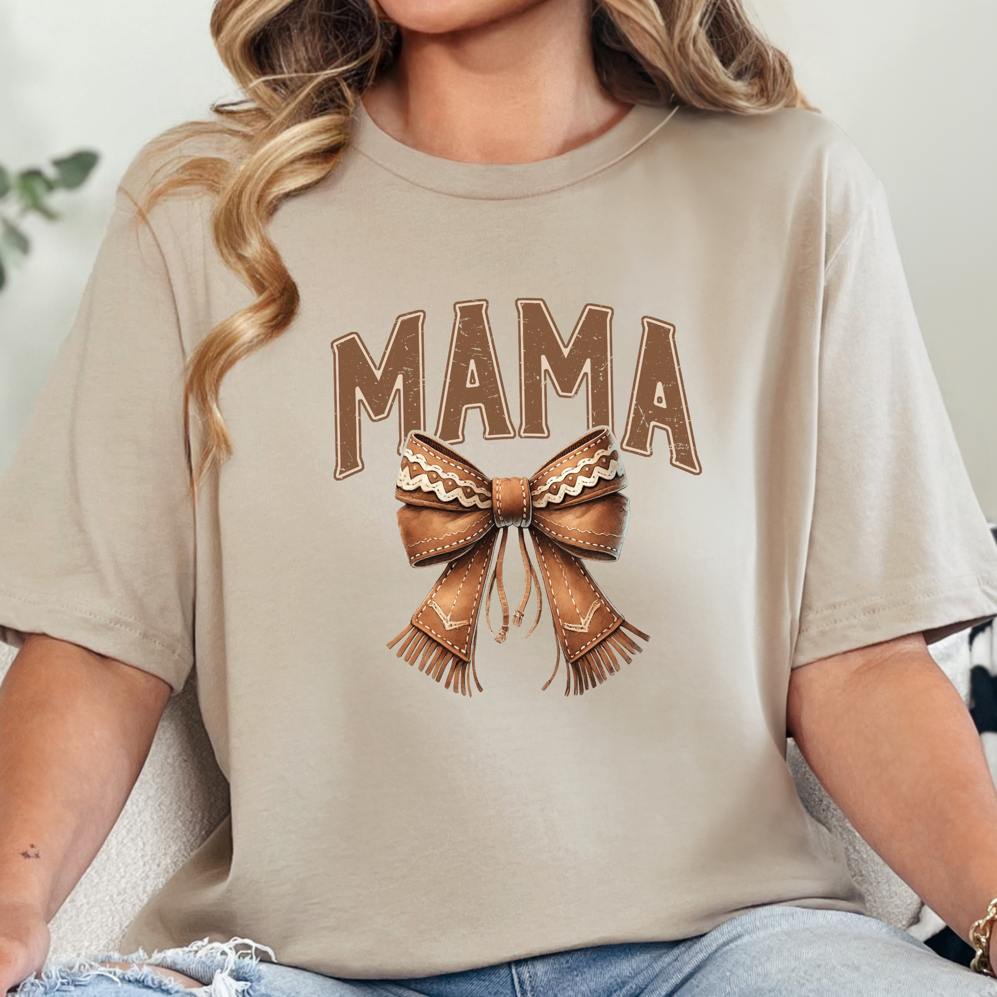 Wholesale Mama Western Bow Graphic Tee - Tan Tee