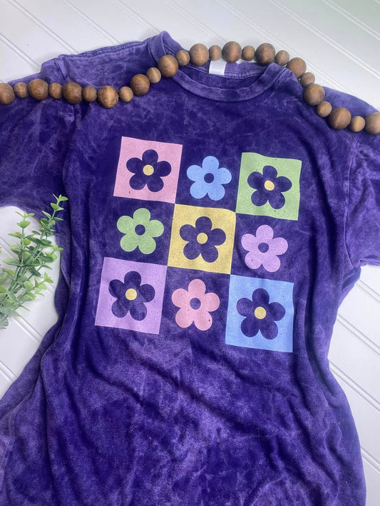 Wholesale Retro Spring Floral Graphic Tee - Cloud Purple Vintage Tee