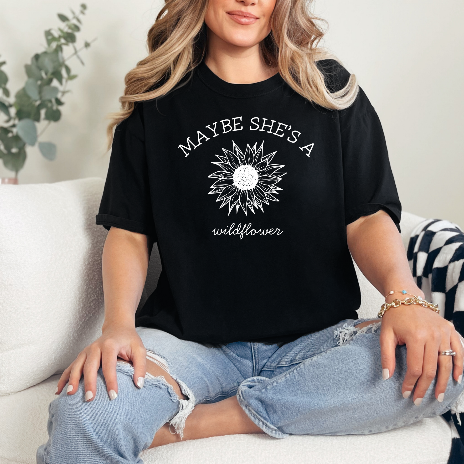 Wholesale Maybe She's a Wildflower Graphic Tee - Heather Yellow Gold Tee