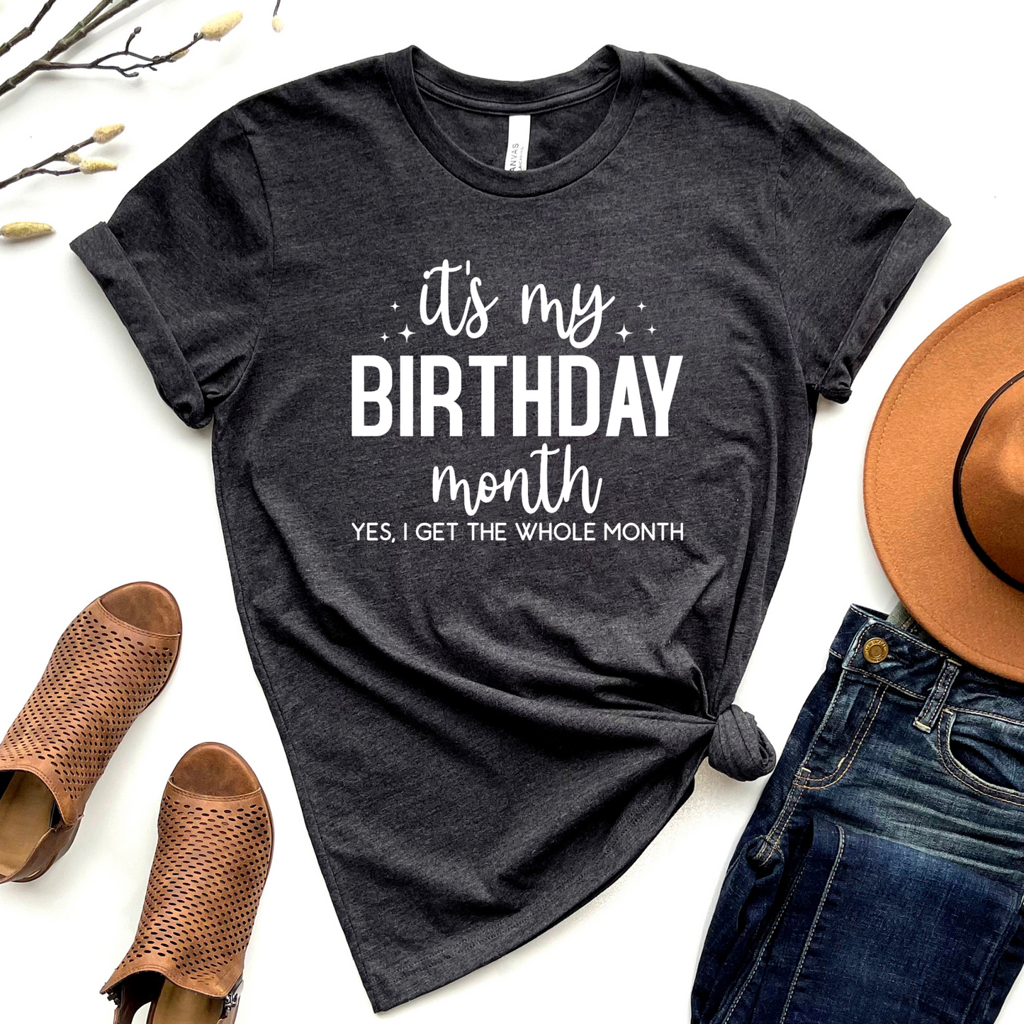 Wholesale Birthday Month Graphic Tee - Heather Charcoal Tee