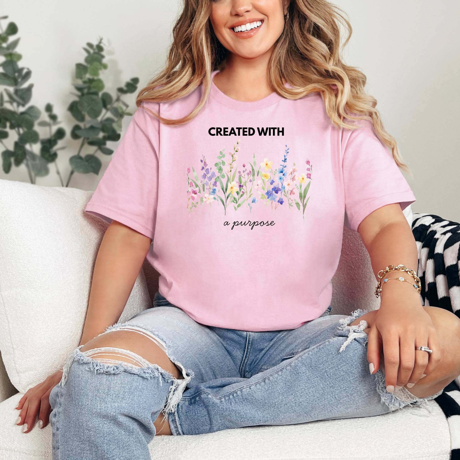 Wholesale Created With a Purpose Graphic Tee - Light Pink Tee