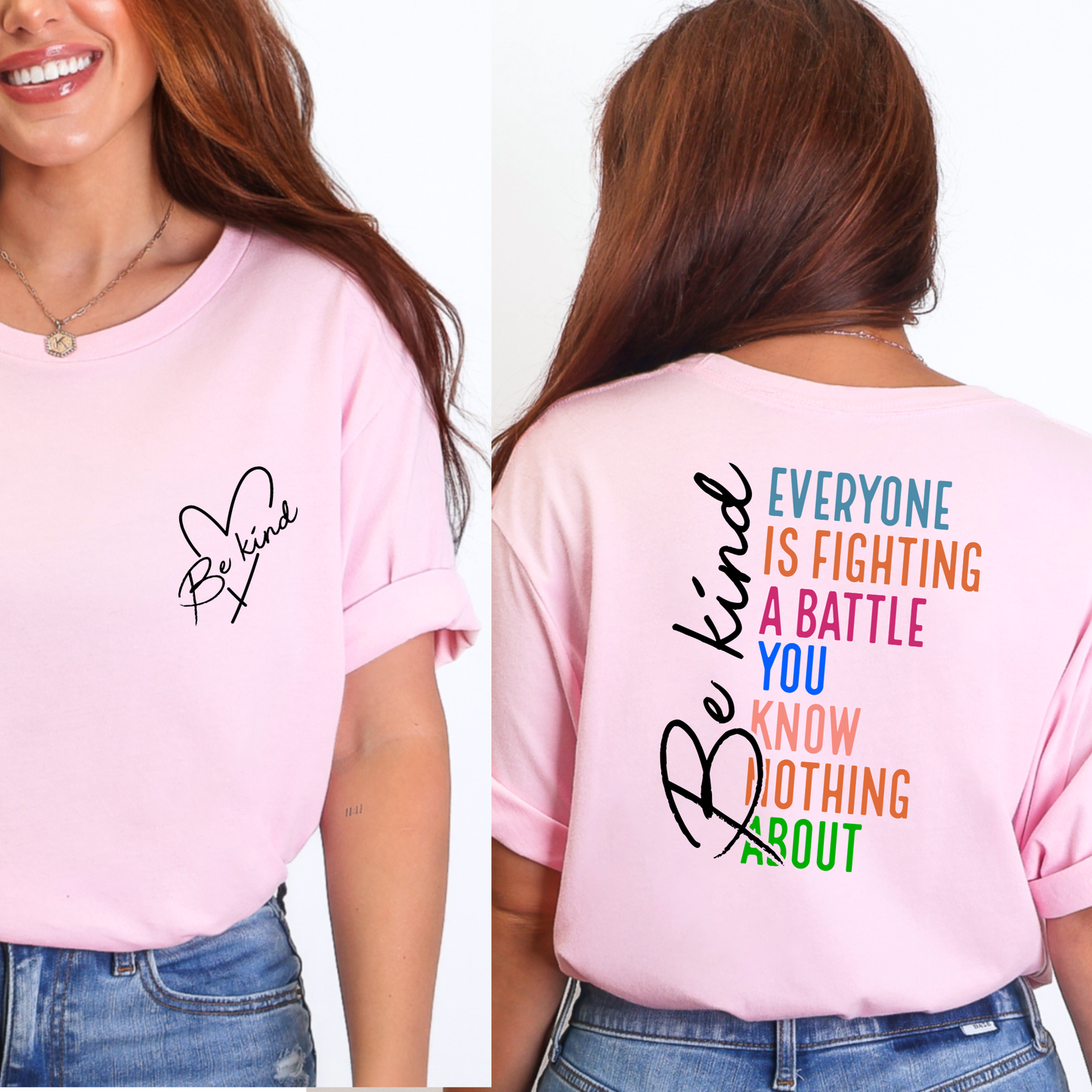 Wholesale Be Kind Everyone is Fighting Graphic Tee - Soft Pink Tee