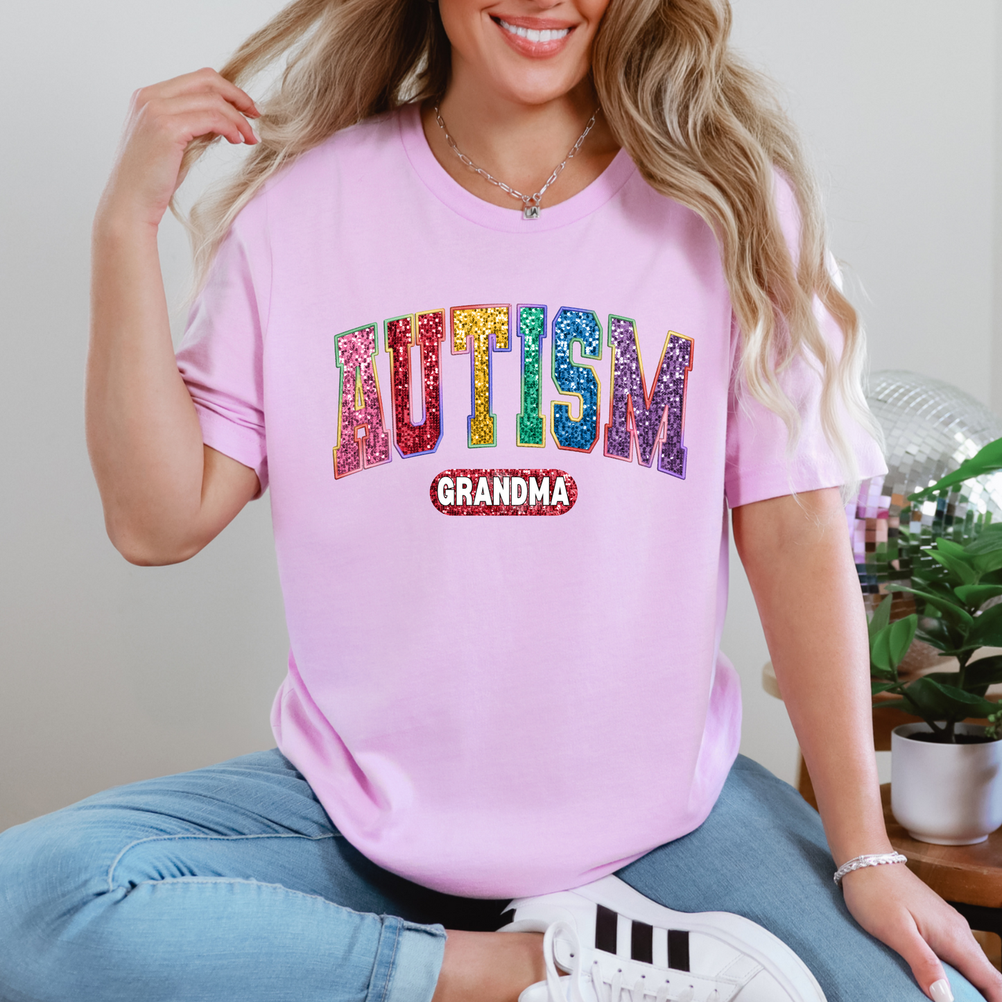 Wholesale Bling Autism Grandma Graphic Tee - White Tee