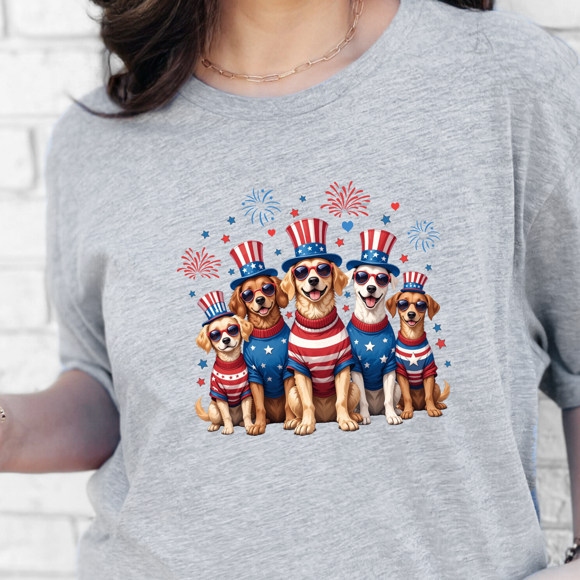Wholesale Dogs Patriotic Graphic Tee - Grey Tee