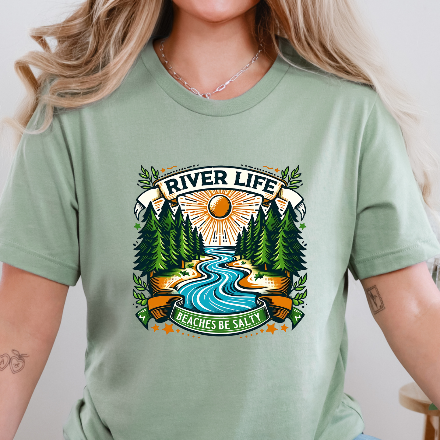 Wholesale River Life Beaches Be Salty Graphic Tee - Sage Tee