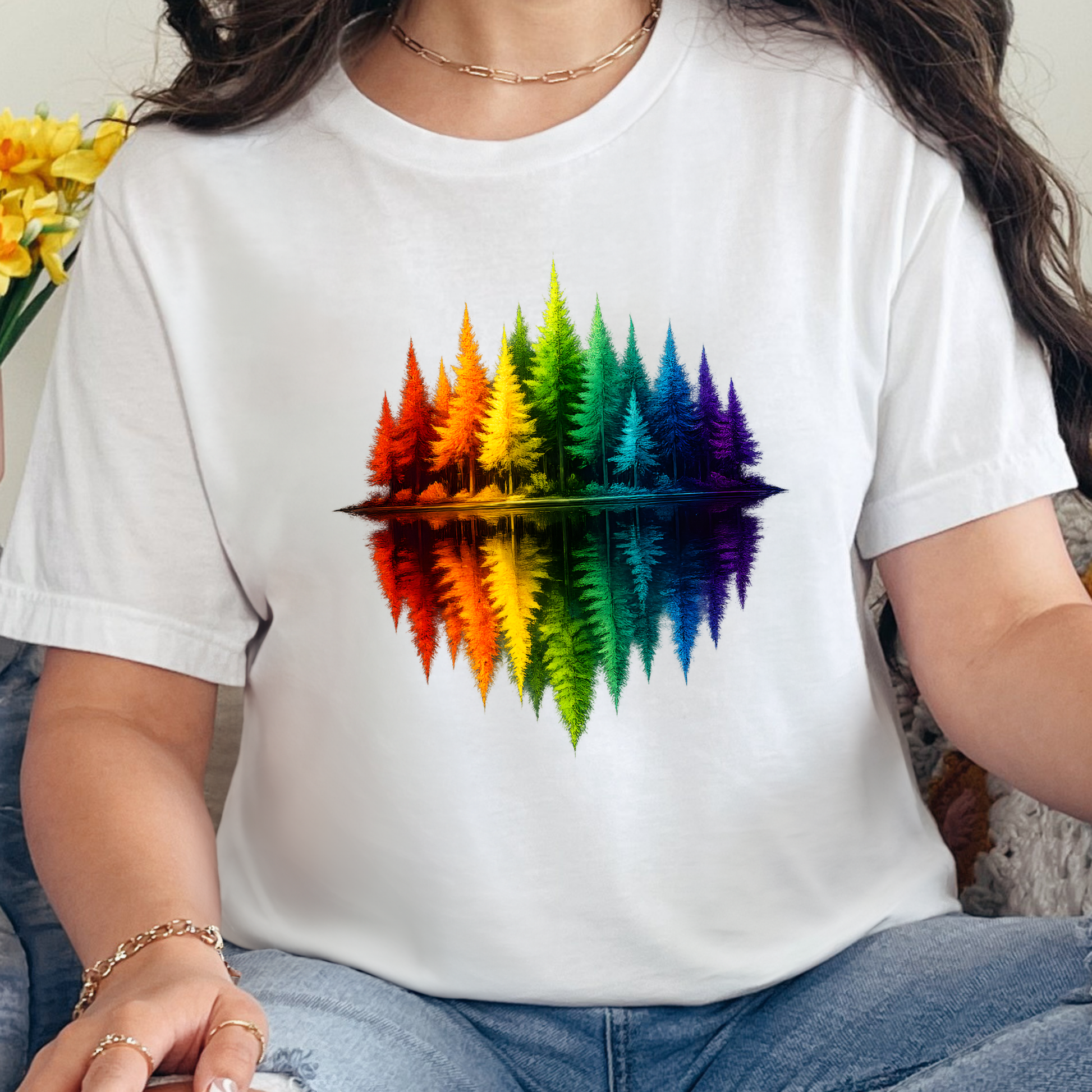 Wholesale Rainbow Trees Graphic Tee - White Tee