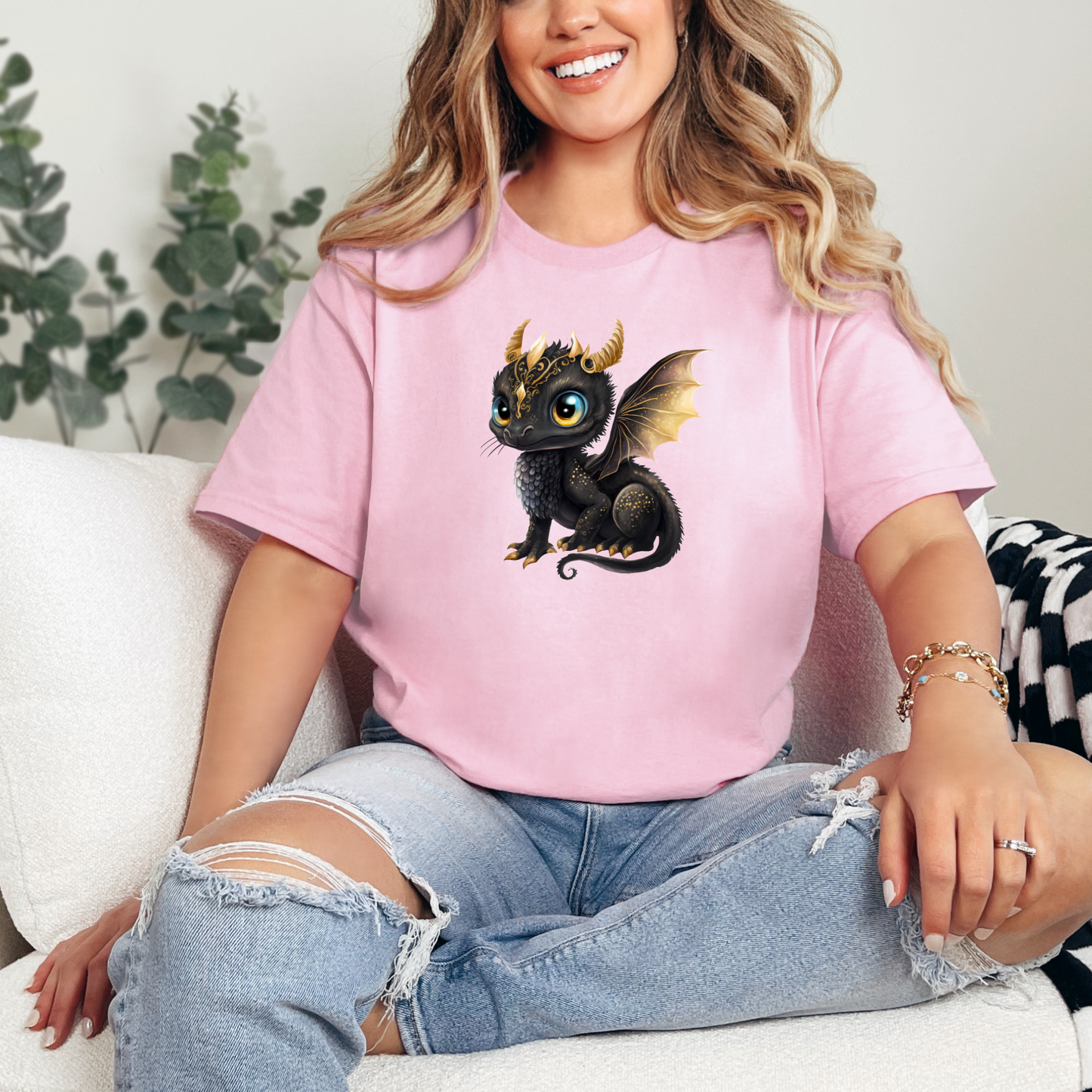 Wholesale Cute Dragon Graphic Tee - Dusty Blue Tee