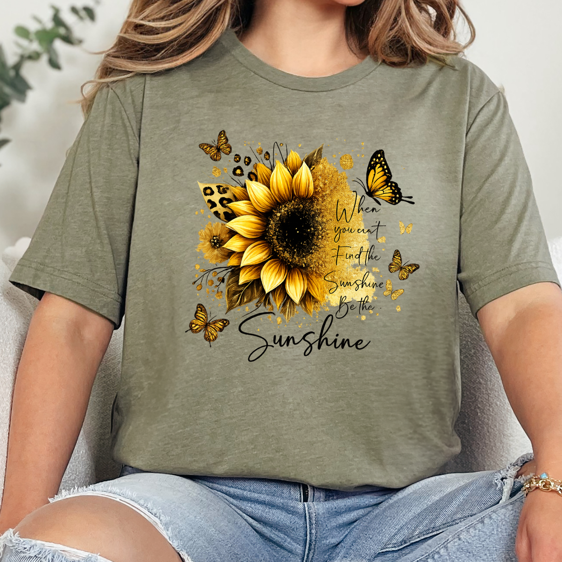 Wholesale Gold Be the Sunshine Graphic Tee - Heather Olive Tee