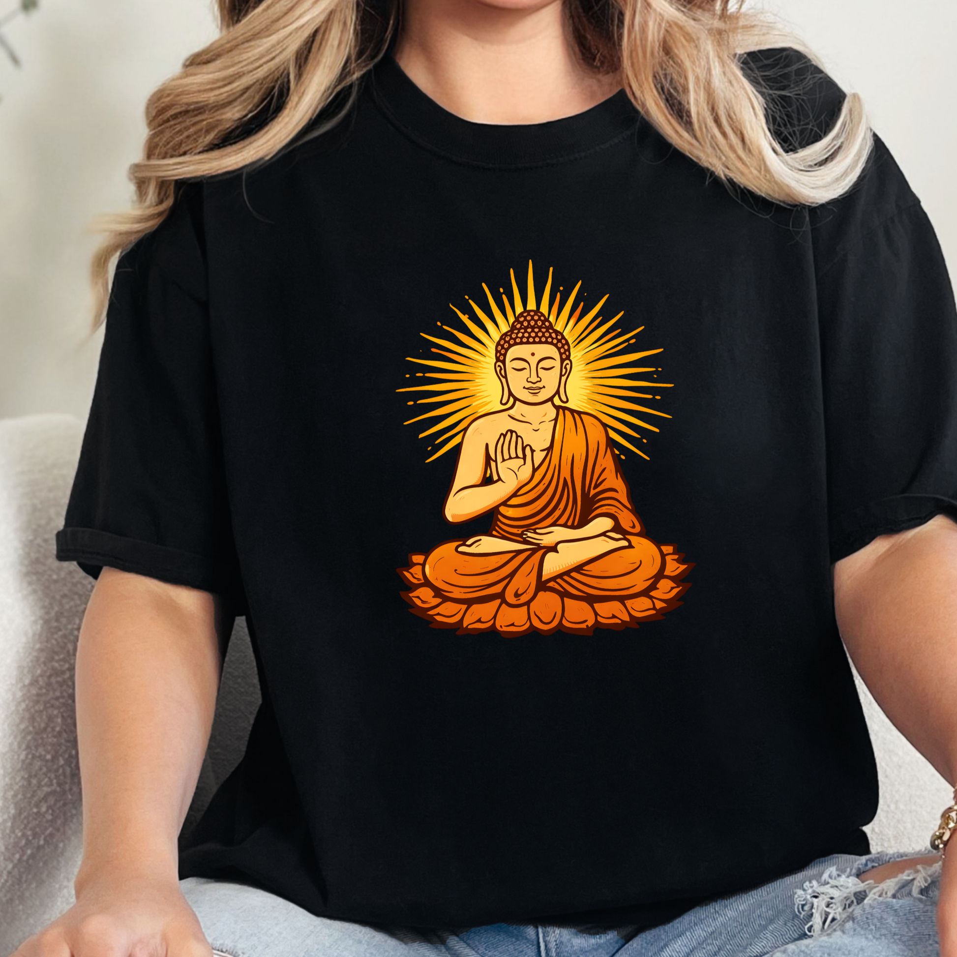 Wholesale Lotus Buddha Graphic Tee - Black Tee