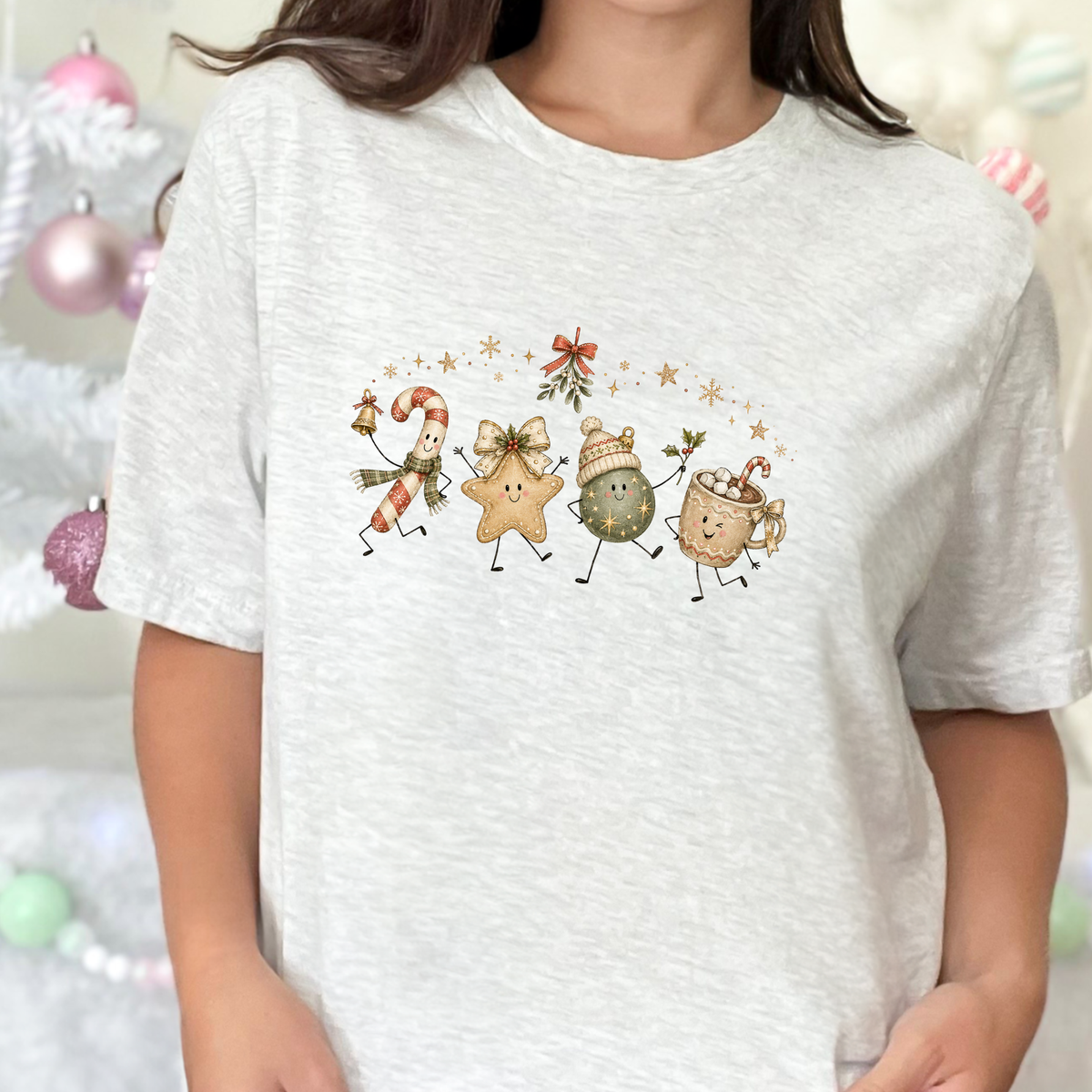 Wholesale Christmas Treat Friends Graphic Tee - Ash