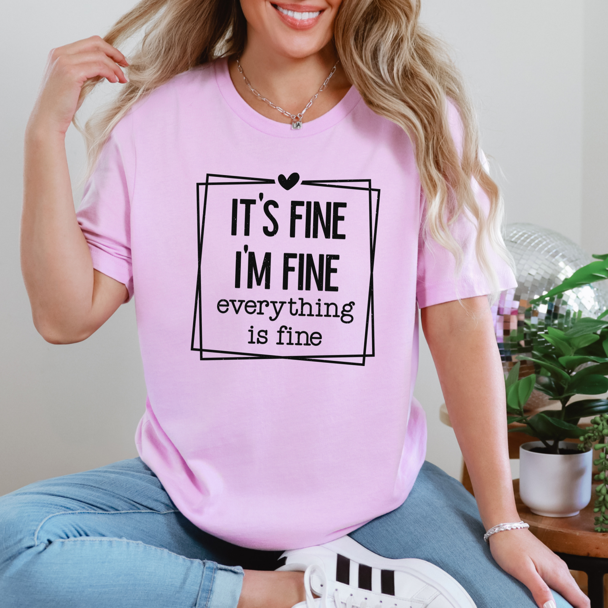Wholesale It's Fine Square Graphic Tee - Lilac Tee