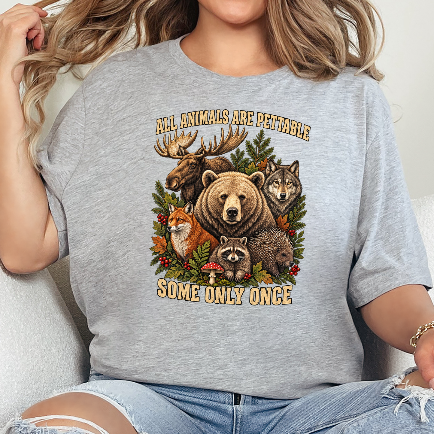 Wholesale Animals Pettable Only Once Graphic Tee - Grey