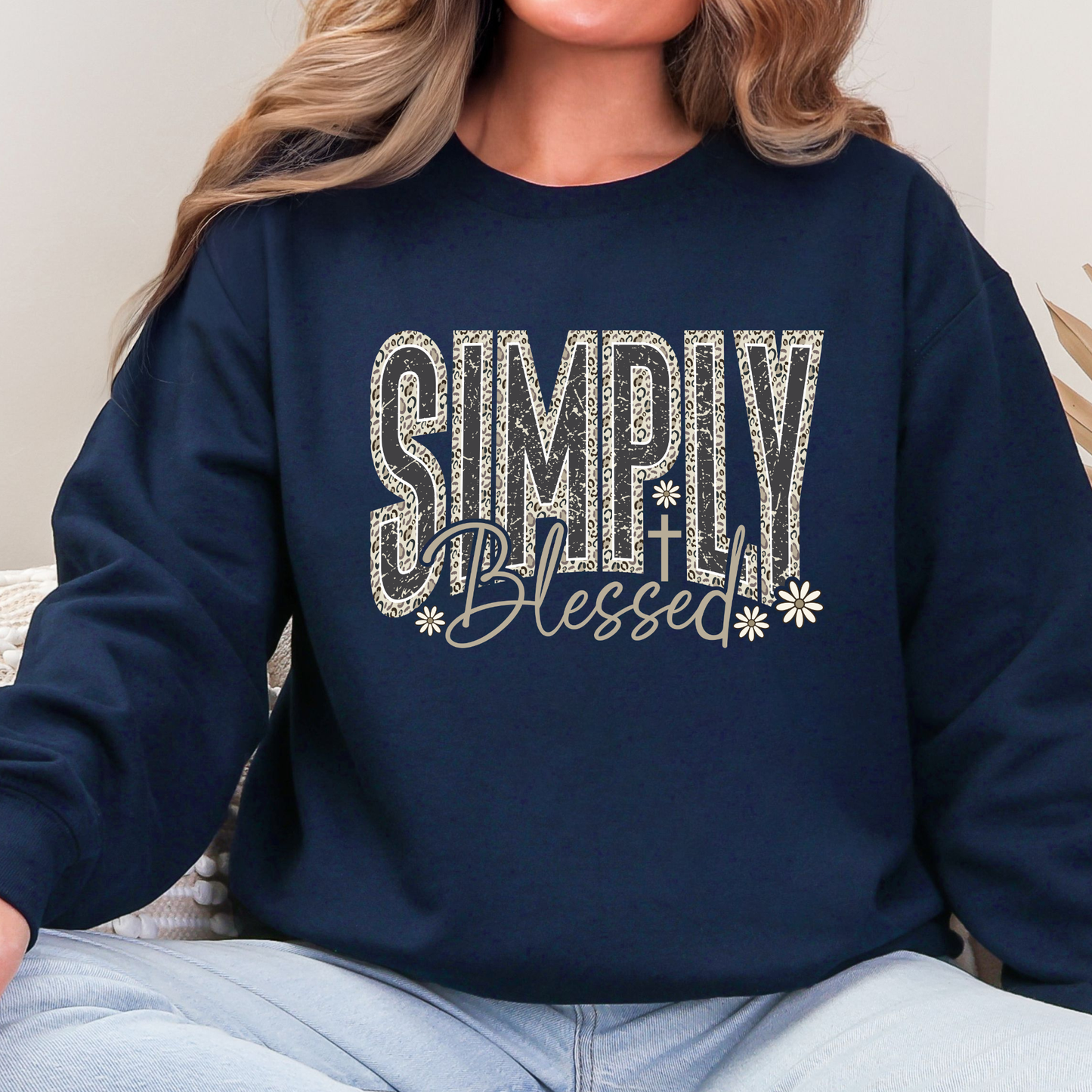 Wholesale Simply Blessed Camo Graphic Sweatshirt - Navy