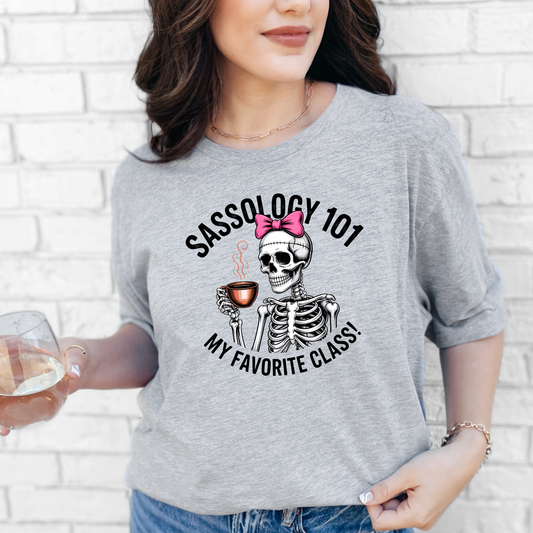 Wholesale Sassology 101 Graphic Tee - Grey Tee