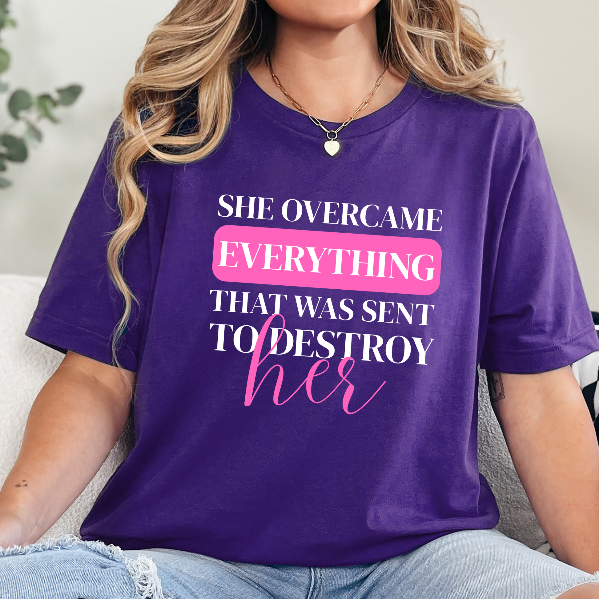 Wholesale She Overcame Everything Graphic Tee - Team Purple Tee