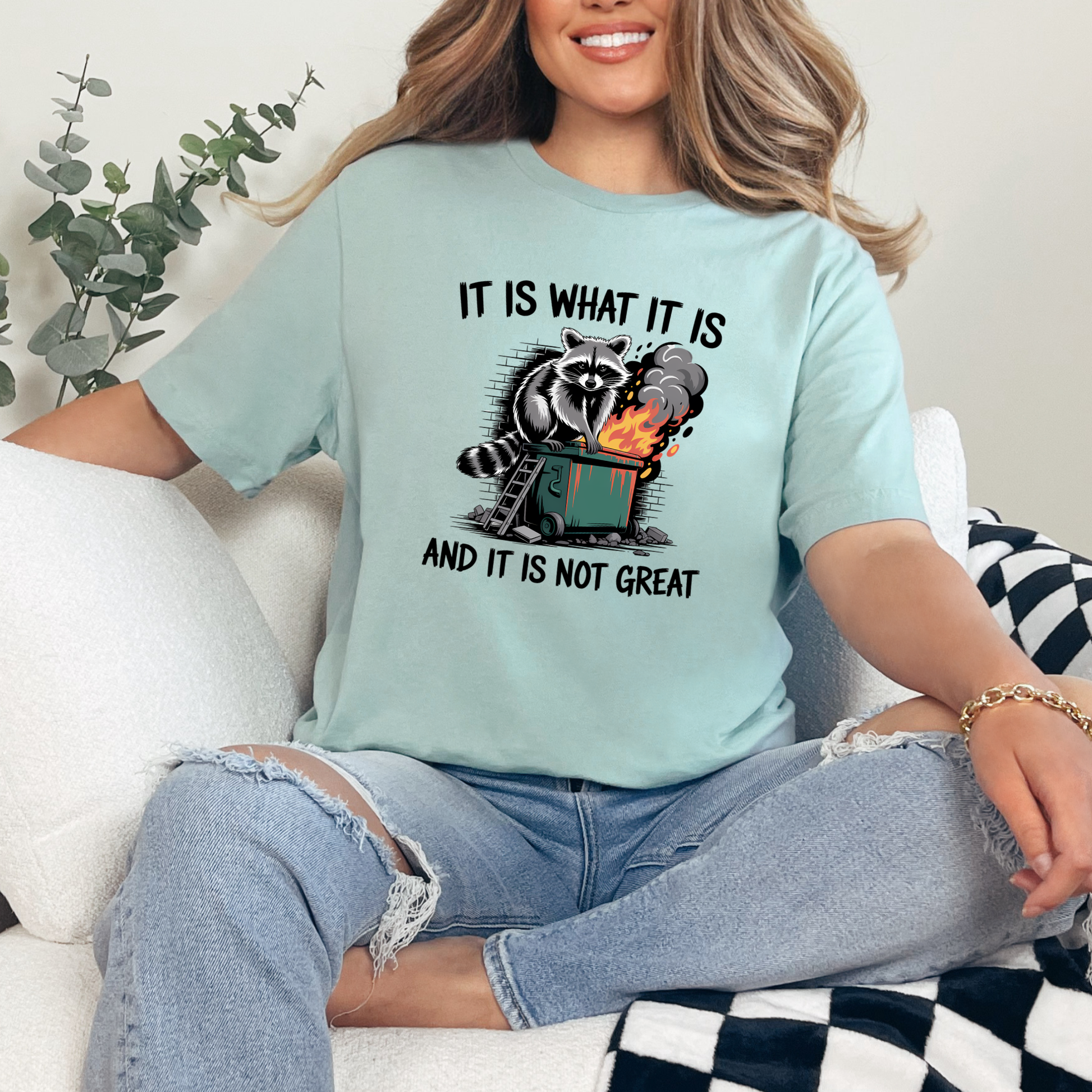 Wholesale It Is What It Is Raccoon Graphic Tee - Dusty Blue Tee