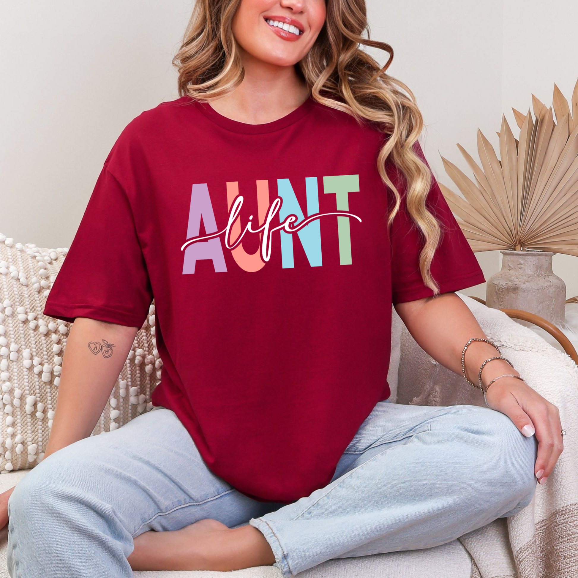 Wholesale Aunt Life Graphic Tee - Cardinal Red Tee