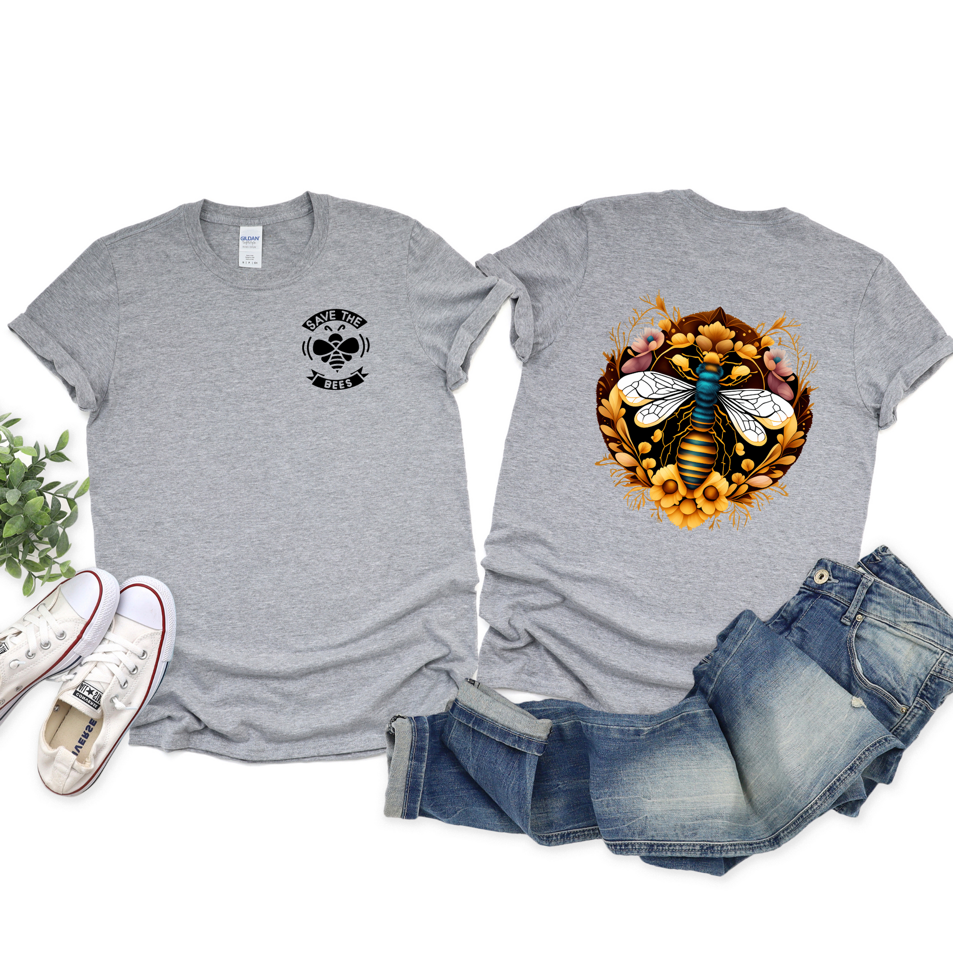 Wholesale Ornate Save the bees Graphic Tee - Heather Purple Tee