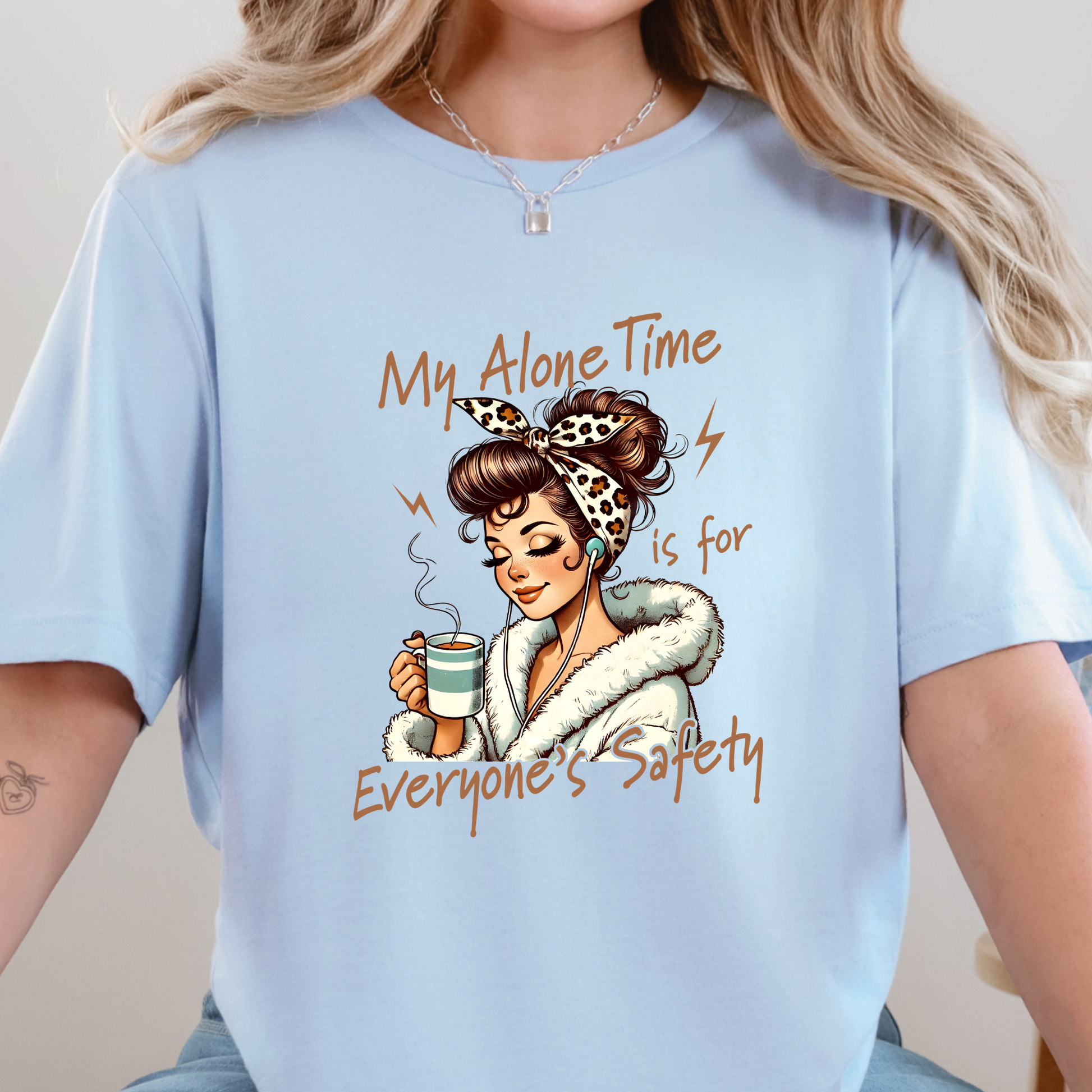 Wholesale Alone Time For Everyone's Safety Graphic Tee - Baby Blue Tee