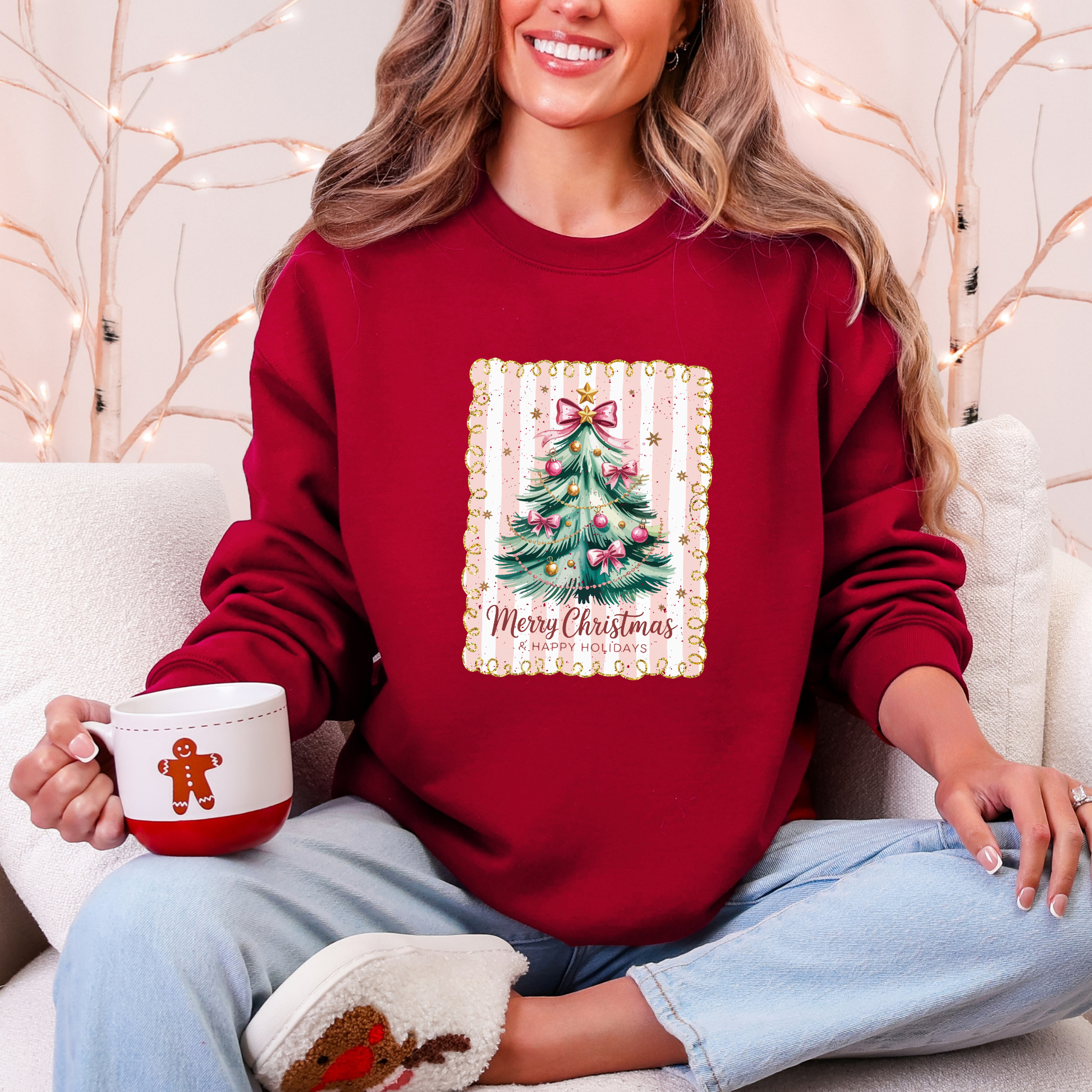 Wholesale Merry Christmas Pink Stripes Sweatshirt - Garnet Sweatshirt