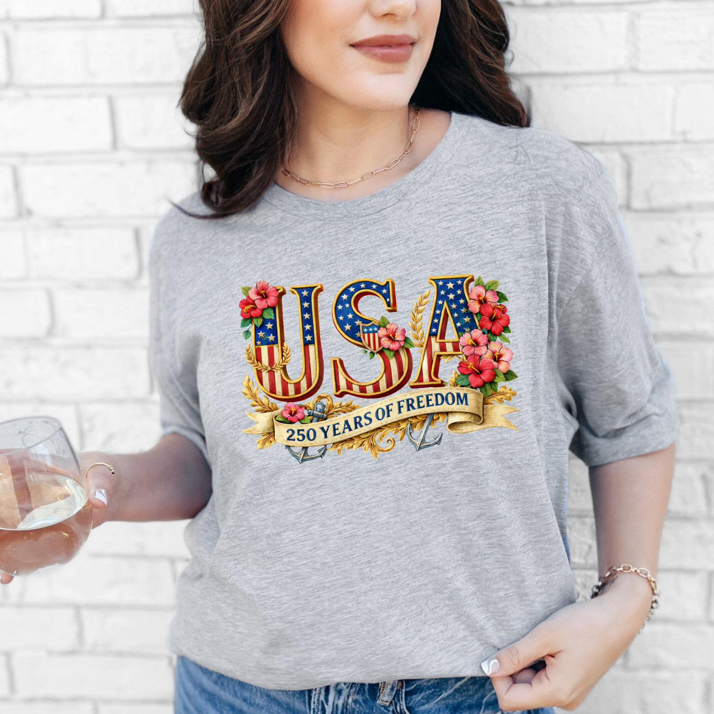 Wholesale Floral USA 250 Years Graphic Tee - Grey Tee