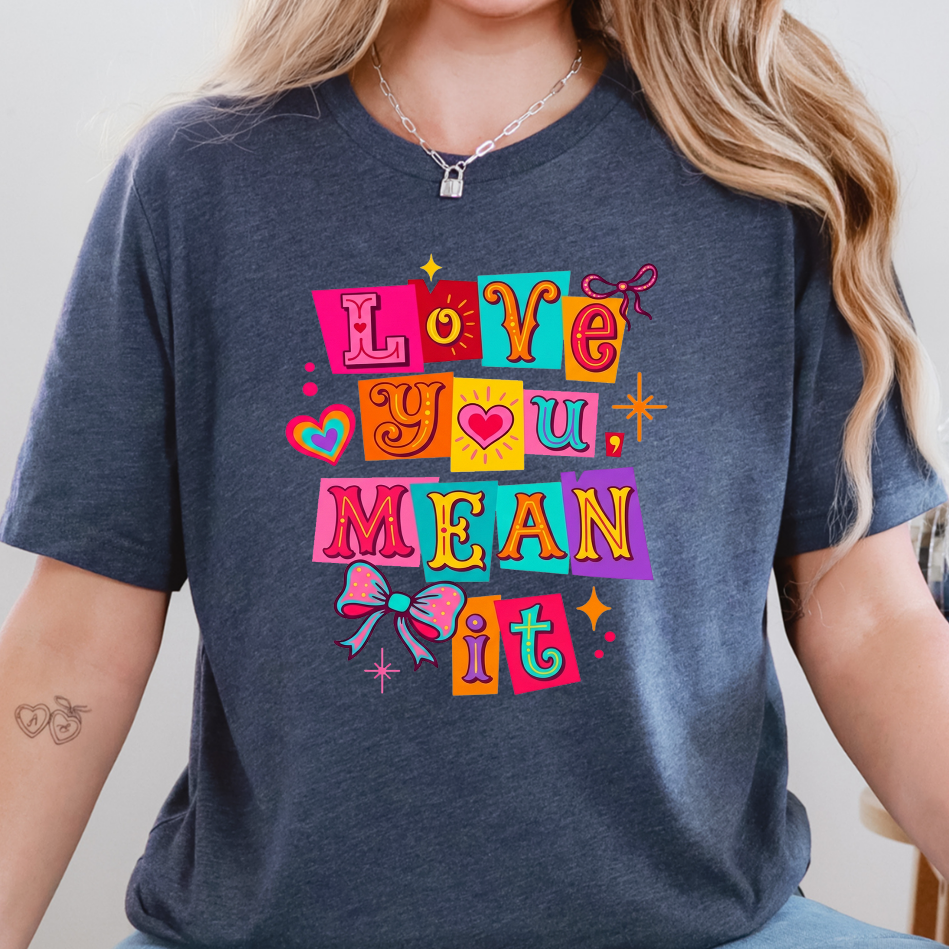 Wholesale Bright Love You Mean It Graphic Tee - Heather Navy Tee