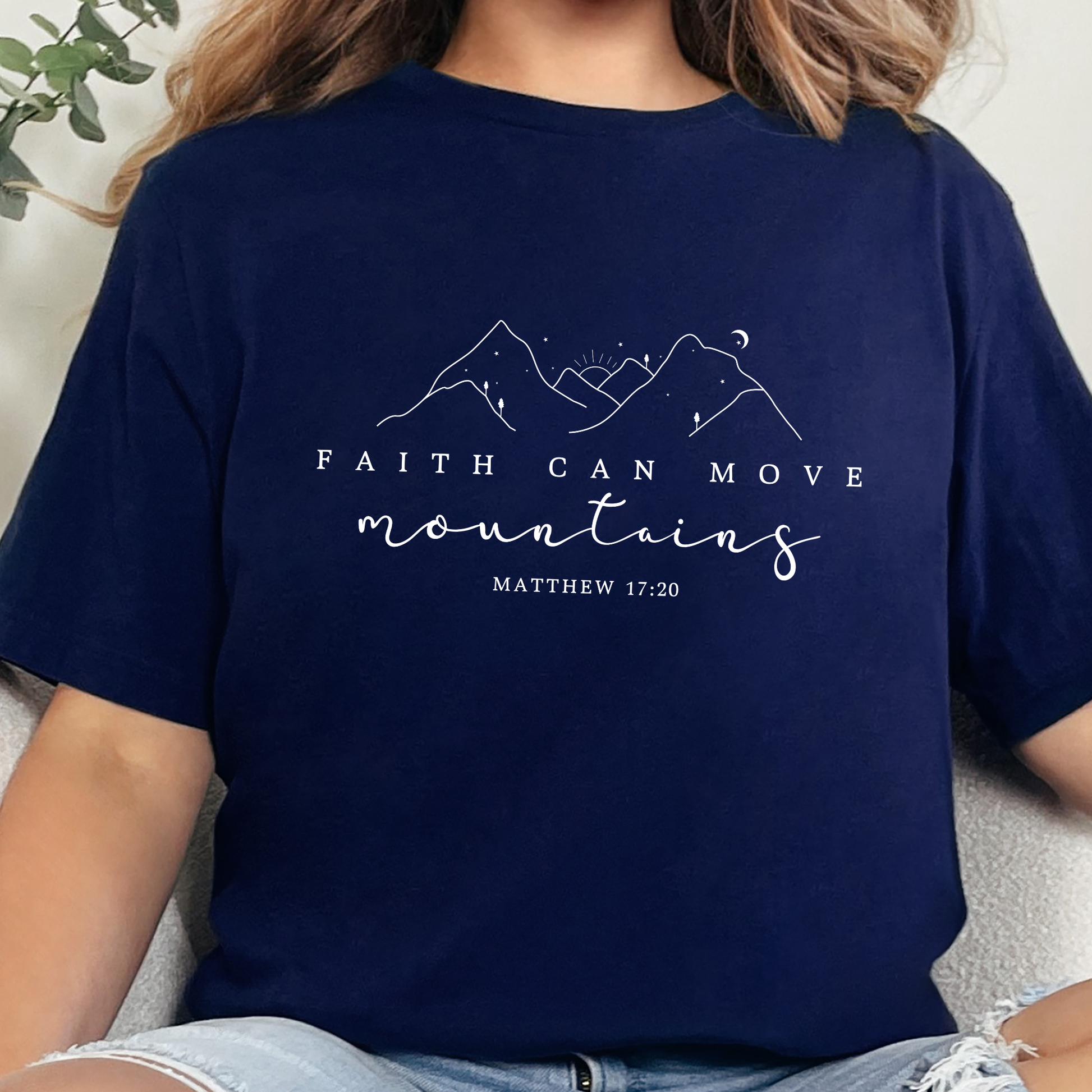 Wholesale Faith Can Move Mountain Simple Graphic Tee - Navy Tee