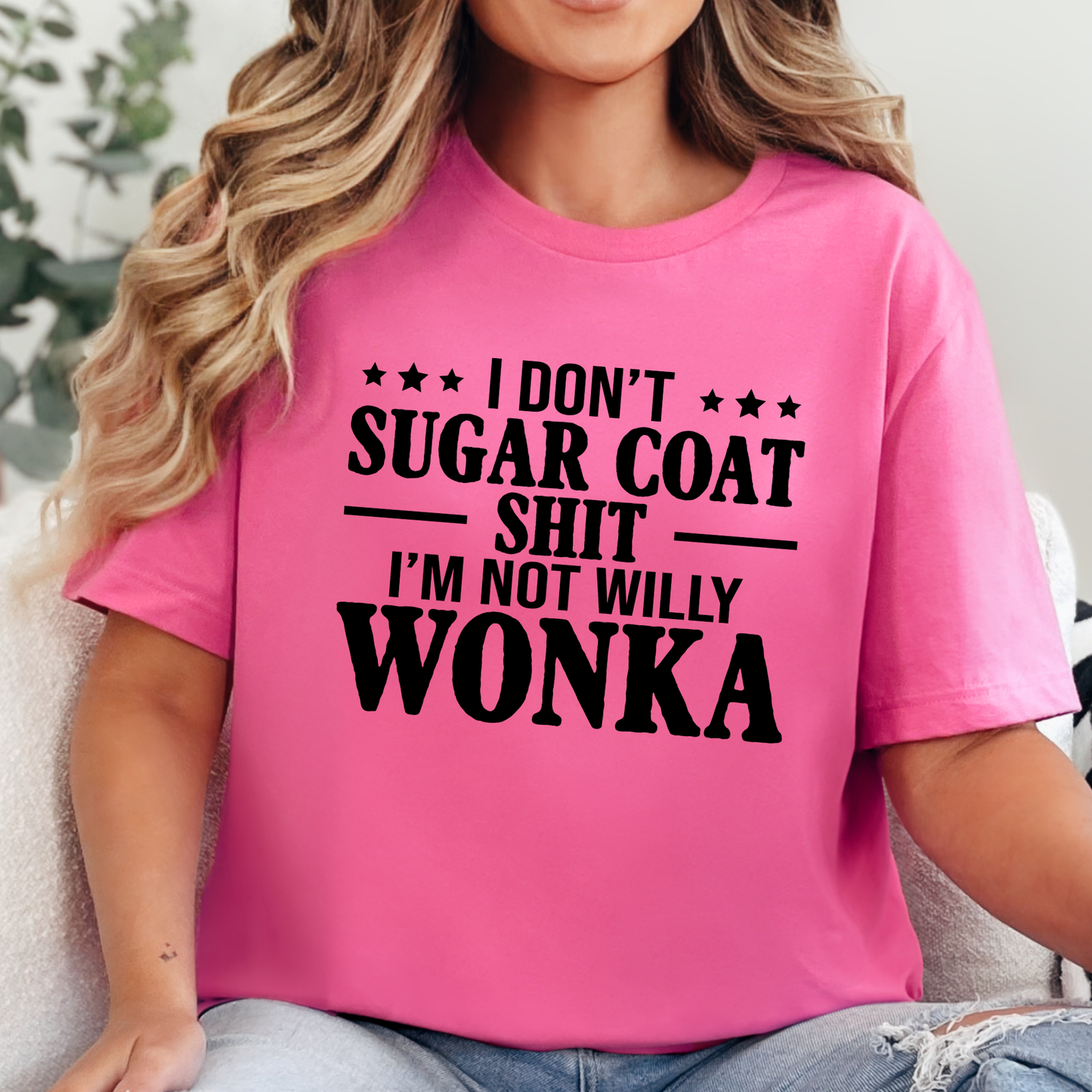 Wholesale Sugar Coat Not Willy Wonka Graphic Tee - Charity Pink Tee