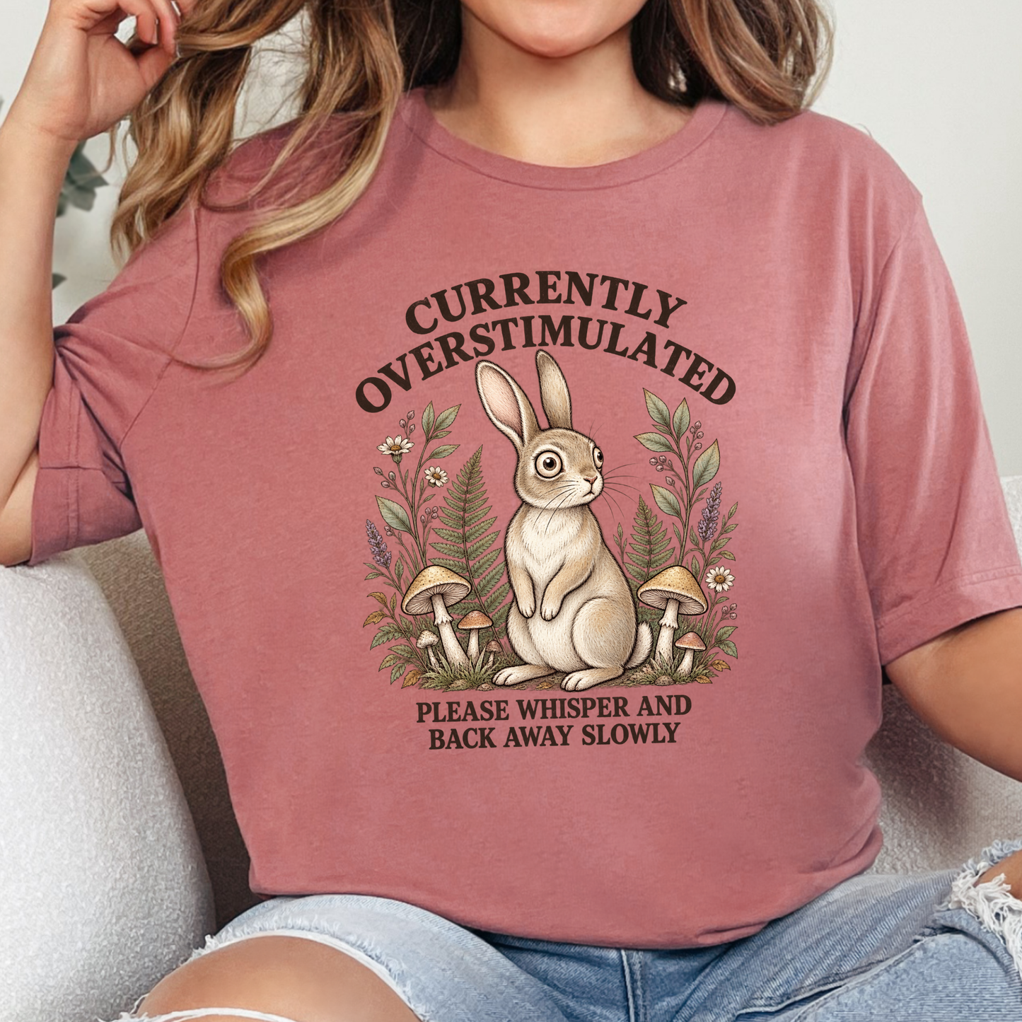 Wholesale Currently Overstimulated Rabbit Graphic Tee - Mauve